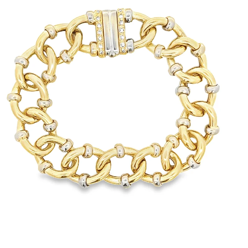 Tiny star bracelets-Two Tone Diamond Accented Openwork Link Bracelet in 18k Yellow Gold