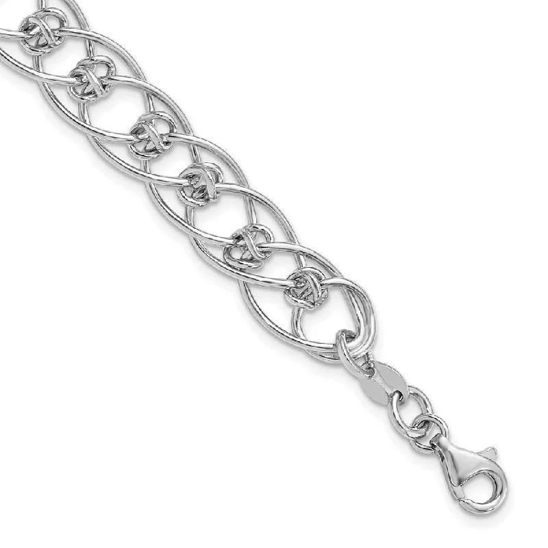 Stained wood bracelets-925 Sterling Silver Rhodium-plated Oval Link Bracelet, 7.5" (W-10.35mm)