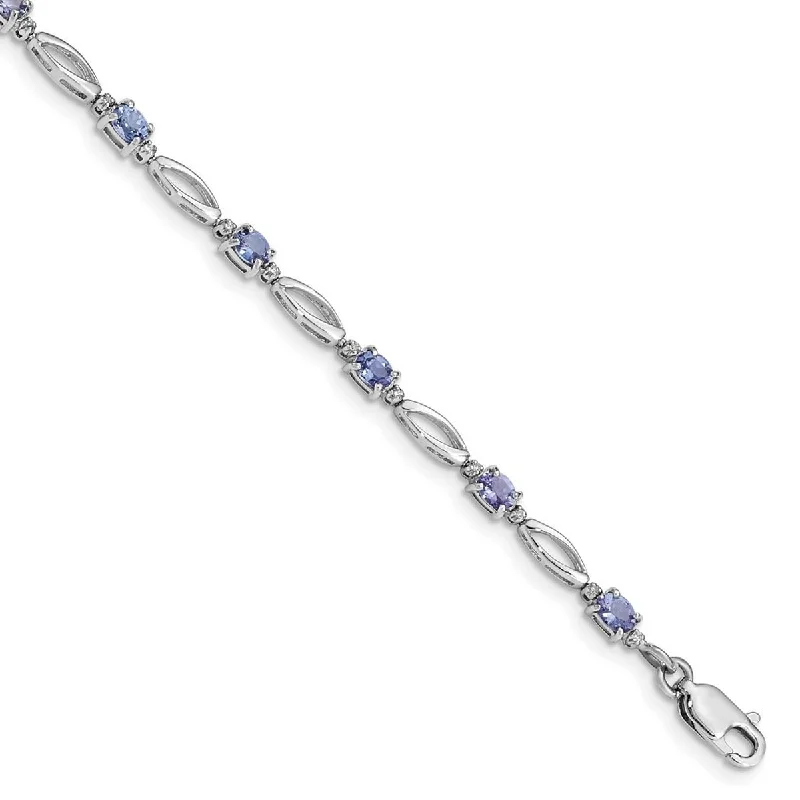 Reef theme bangles-Curata 925 Sterling Silver Polished Lobster Claw Closure Rhodium Plated Diamond and Tanzanite Bracelet