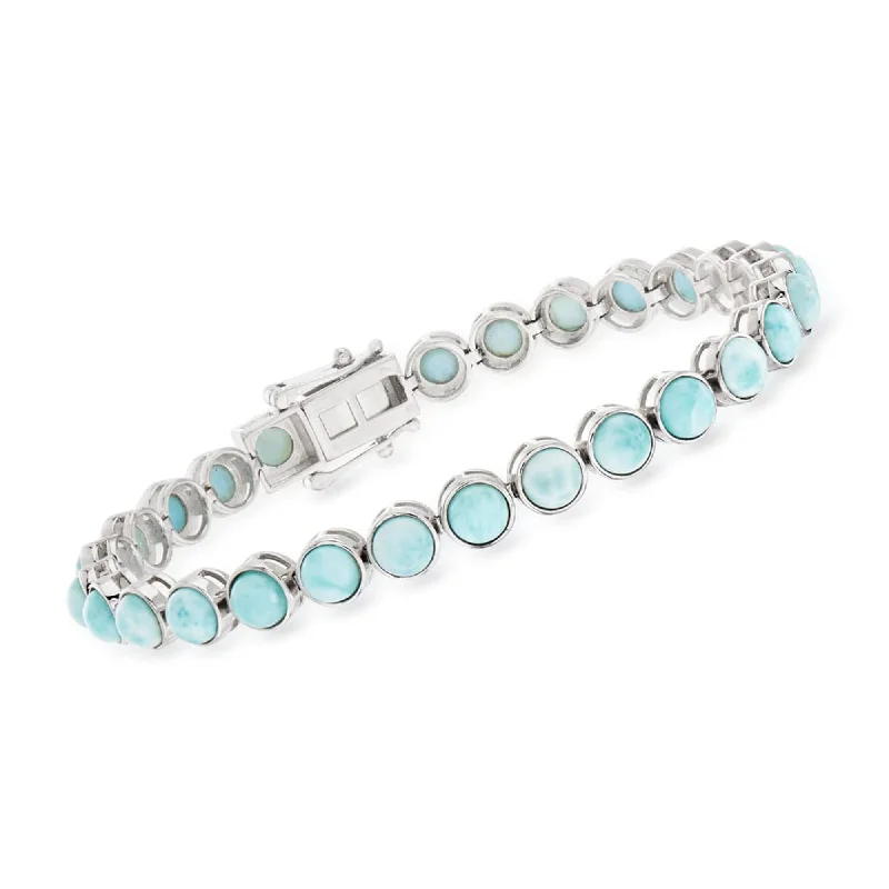 Broad gold bracelets-925 Sterling Silver Larimar Gemstone Tennis Bracelet