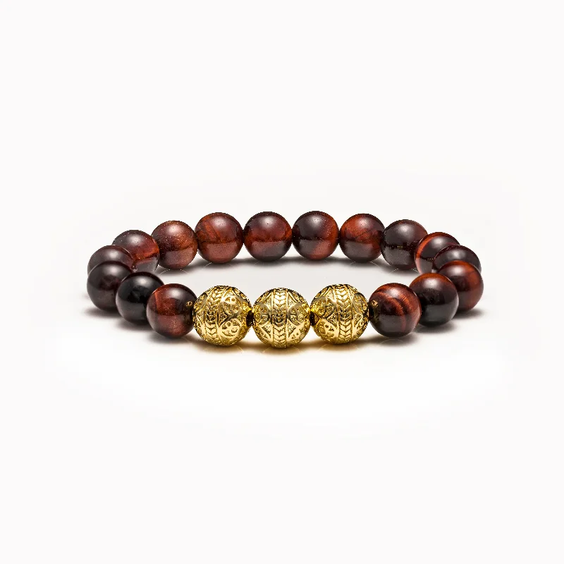 Crystal link bracelets-Classic Gold Red Tiger Eye Bracelet