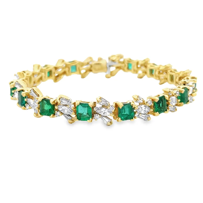 Radiant druzy bangles-Stunning Vintage 18k Yellow Gold Emerald and Diamond Bracelet