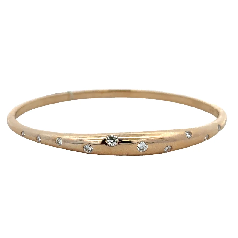 Hook clasp bracelets-Flush Set Diamond Bangle Bracelet in Yellow Gold