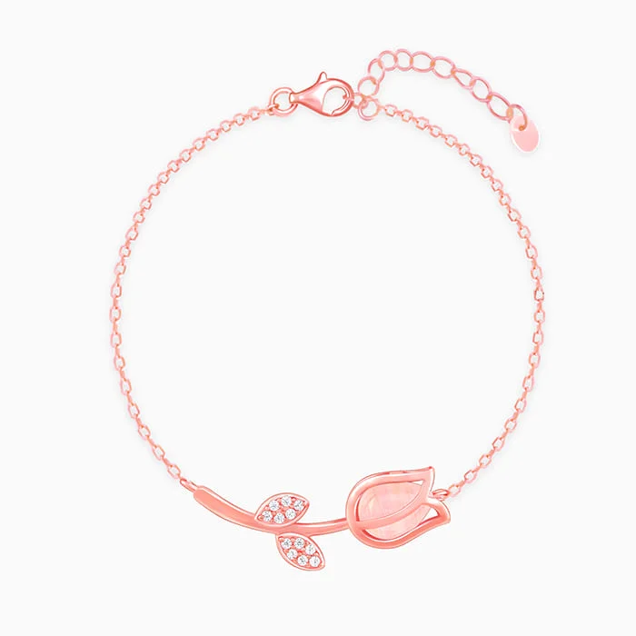 Loop knot bangles-Rose Gold Pink Quartz Flower Bracelet