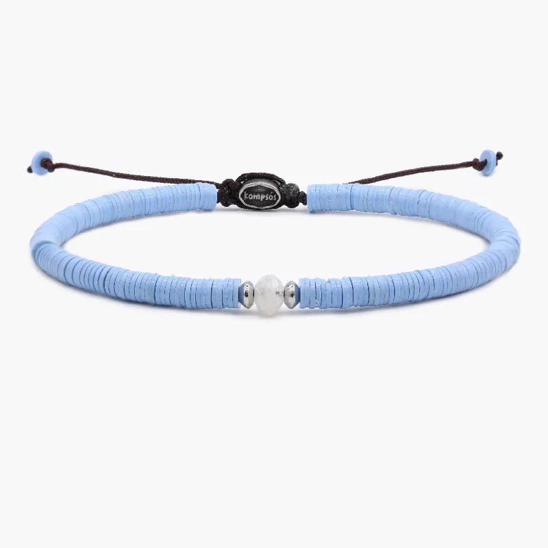 Radiant druzy bangles-5mm Vinyl Bracelet With Moonstone Charm (Light Blue)