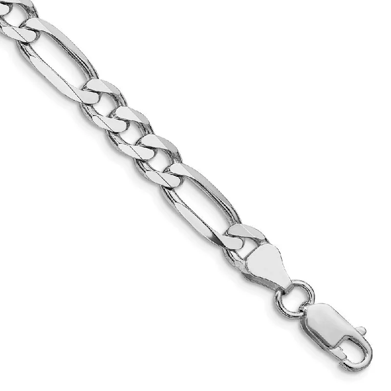 Open frame bangles-925 Sterling Silver Rhodium-plated 6.5mm Figaro Chain Bracelet, 9"