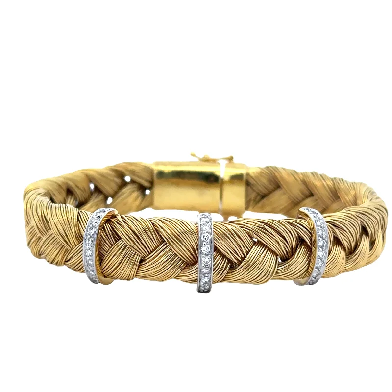 Flex bangle bracelets-Woven Braided Diamond Bracelet in 18k Two Tone Gold