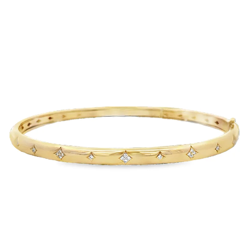 Solar theme bangles-Diamond Bangle Bracelet in Yellow Gold