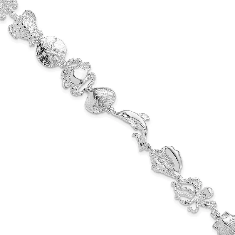 Tiny star bracelets-925 Sterling Silver Multi-Shell and Sea life Bracelet, 7.25" (W-13.72mm)