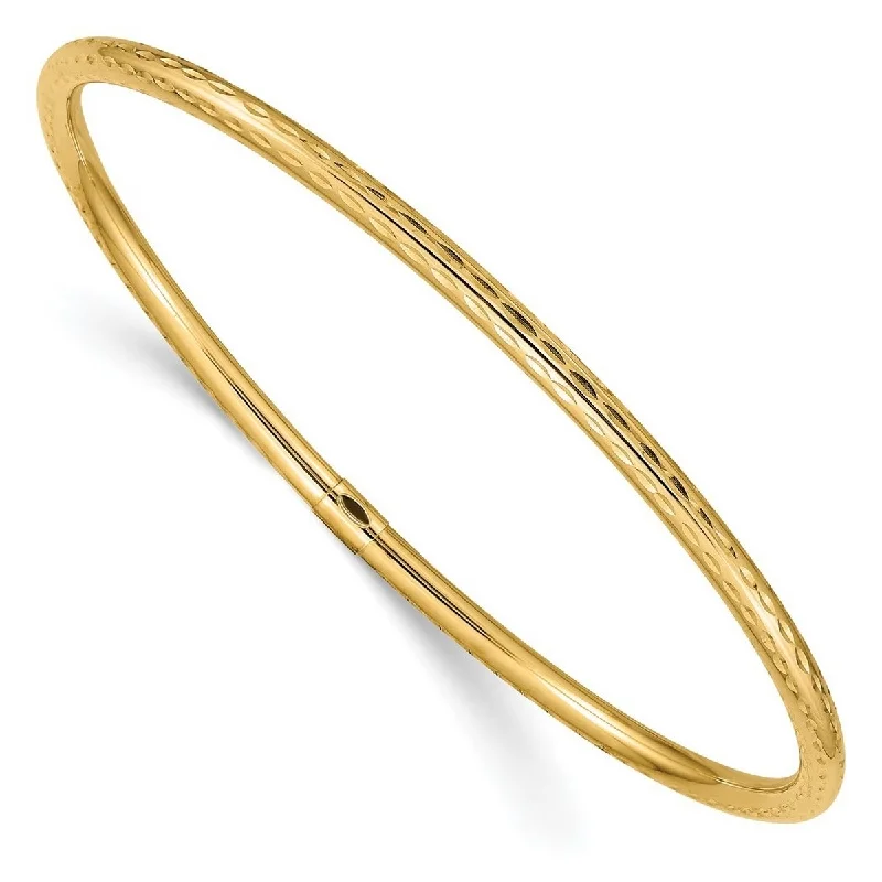 Akoya pearl bracelets-Curata 10k Yellow Gold 8" 3mm Diamond Cut Tube Slip on Stackable Bangle Bracelet