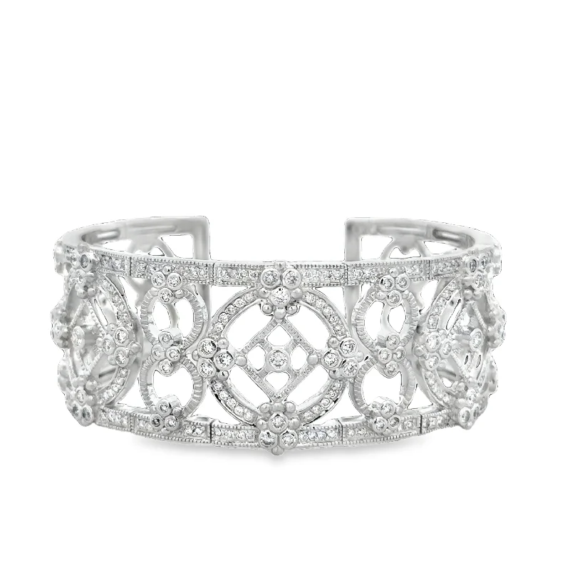 Reef theme bangles-Openwork Diamond Bangle Bracelet in 18k White Gold