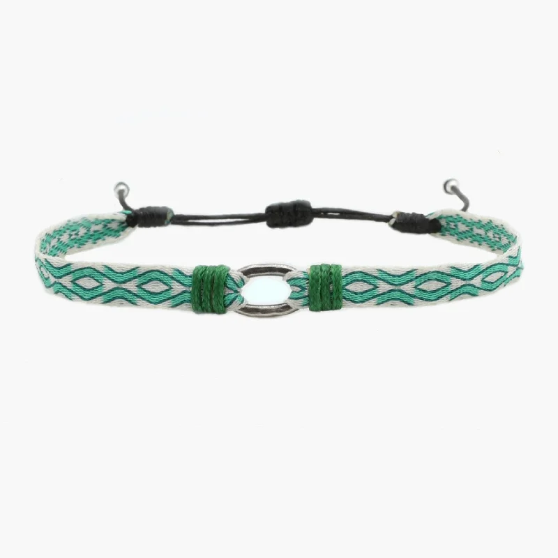 Flex cord bracelets-Handmade Purnama Bracelet With Silver Hoop (Green/White)