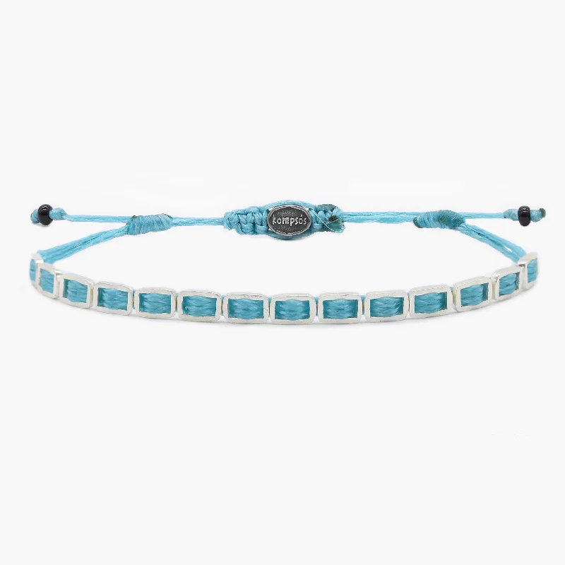 Loop knot bangles-Adjustable Bracelet With Handmade Sterling Silver Beads (Light Blue)