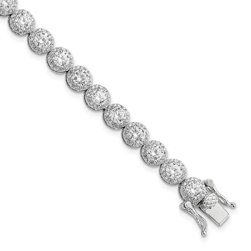 Hook clasp bracelets-925 Sterling Silver Rhodium-plated Round Cubic Zirconia Tennis Bracelet, 7.5" (W-6.06mm)