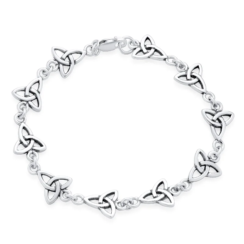 Sharp chain bracelets-Spiritual Chain Link Bracelet Celtic Triquetra Trinity Sterling Silver 's Jewelry