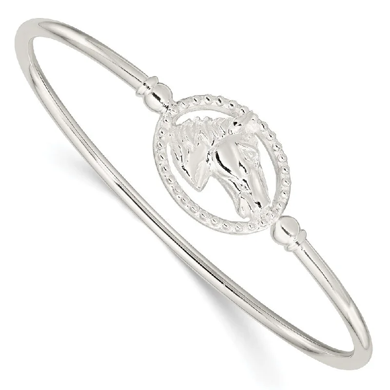 Oval link bracelets-925 Sterling Silver Horse Head Flexible Bangle Bracelet (6.35grm)