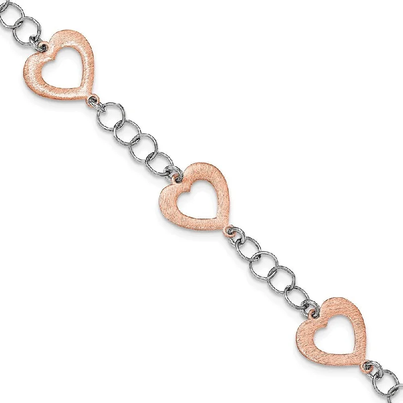 Glossy enamel bracelets-925 Sterling Silver Rhodium-plated Rose-tone Heart Bracelet, 7.5"