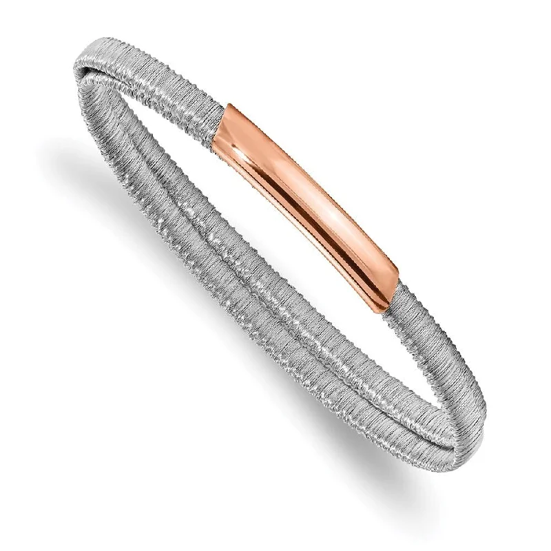 Hope charm bangles-925 Sterling Silver 4.5mm & Rose-tone Mesh Flexible Slip-on Bracelet