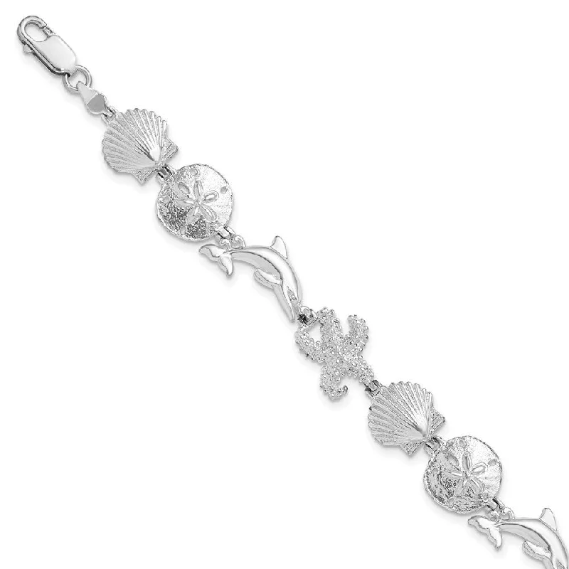 Fired clay bracelets-925 Sterling Silver Sea Life Bracelet, 7.25" (W-11.63mm)