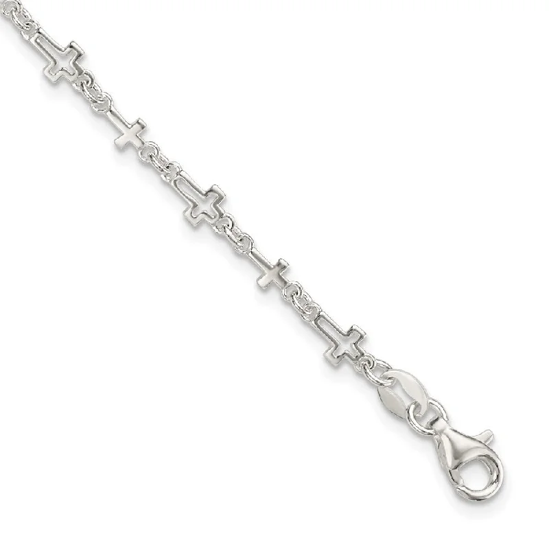 Multi-bead bracelets-925 Sterling Silver Cross Link Bracelet, 7.5" (W-2.9mm)