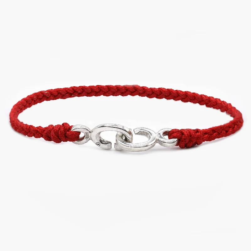 Reef bead bangles-Braided Bracelet With Sterling Silver Links (Red)