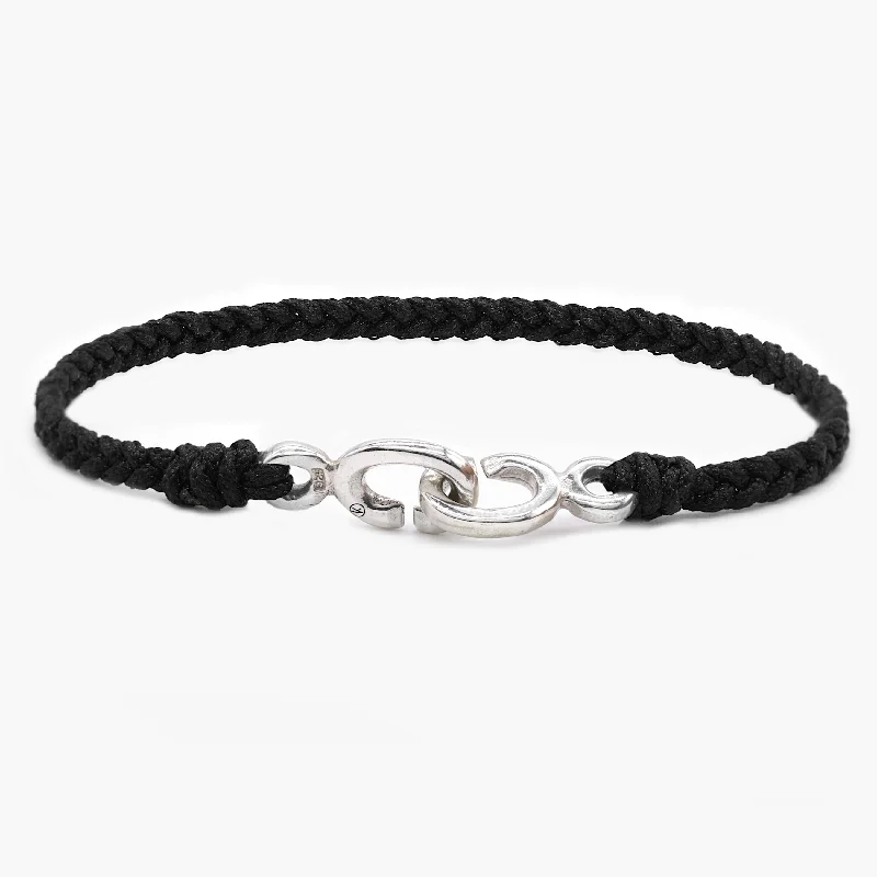 Lavish stone bracelets-Braided Bracelet With Sterling Silver Links (Black)