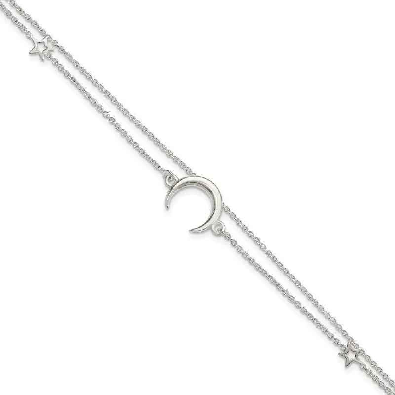 Lavish stone bracelets-925 Sterling Silver Moon and Stars 2-strand Bracelet, 7.5"