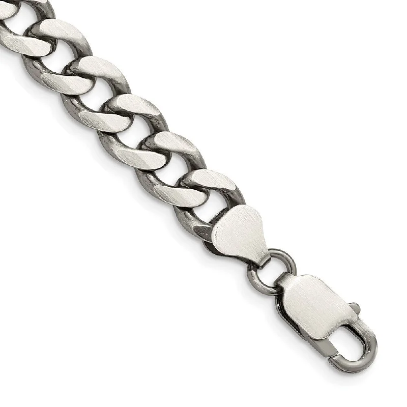 Classic lock bracelets-925 Sterling Silver Antiqued 8mm Curb Chain Bracelet, 9"