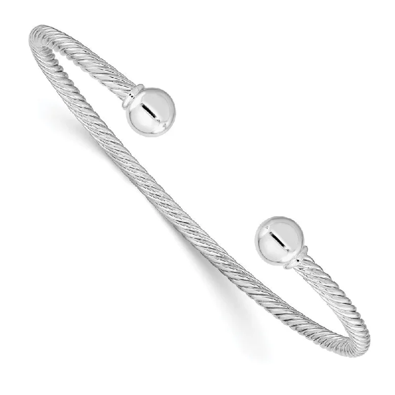 Georgian style bangles-925 Sterling Silver Twisted 1 Thread Ball Cuff Bangle Bracelet, 7.5" (W-7mm)