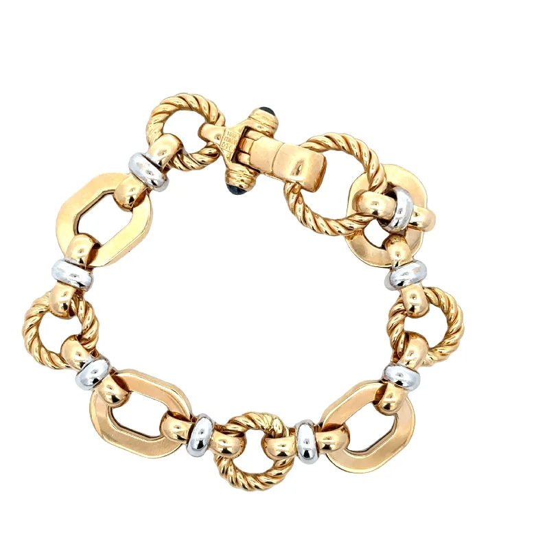 Heavy gem bangles-Two Tone Rope Accented Open Link Bracelet in 18k Gold