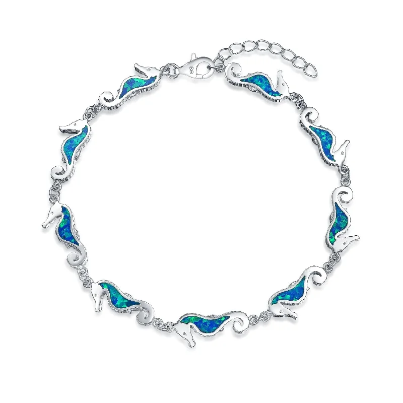 Neon bead bangles-Nautical Seahorse Opal Charm Strand Bracelet Sterling Silver