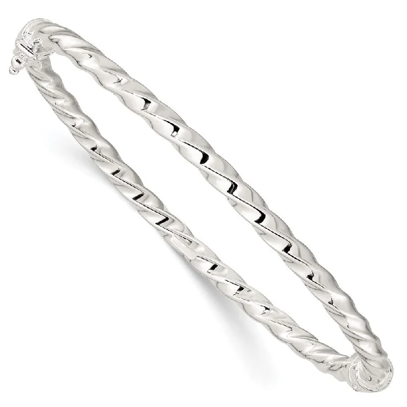 Crystal link bracelets-925 Sterling Silver Twisted Hinged Bangle Bracelet (7.14grm)