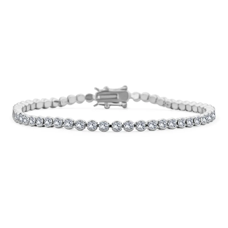 Reef theme bangles-Holiday Party Bridal CZ Solitaire Tennis Bracelet Silver Plated 8 Inch - Silver C