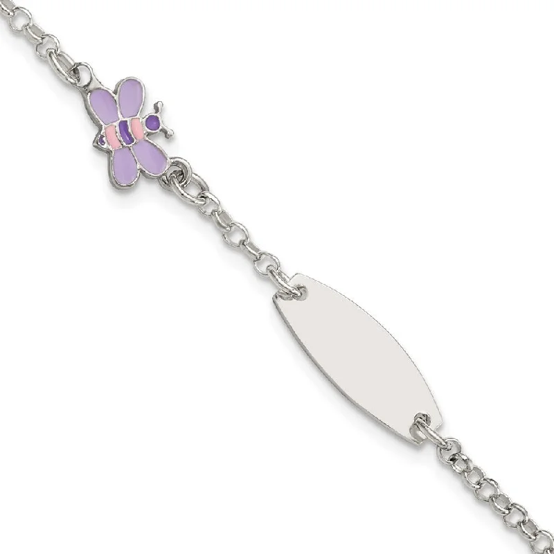 Indian tile bracelets-925 Sterling Silver Enameled Butterfly ID Bracelet, 5" w/1in Extender