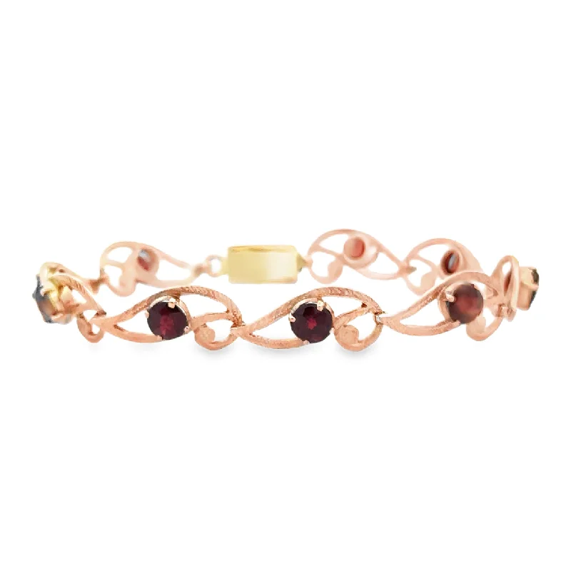 High-gloss bracelets-Vintage 1940s Garnet Bracelet in 14k Rose Gold