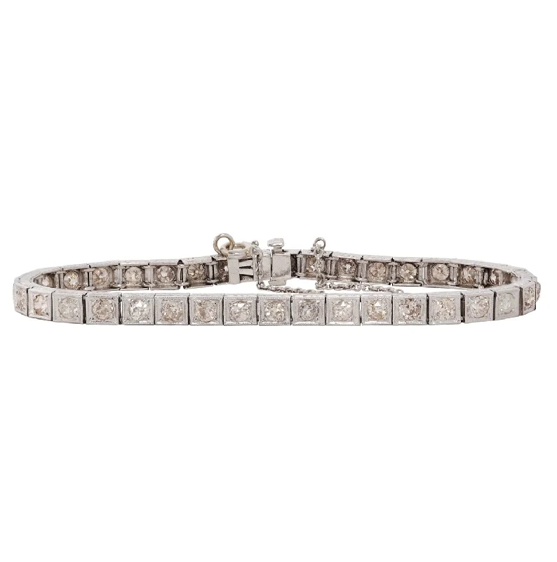 Polished silver bangles-Deco Diamond Tennis Bracelet