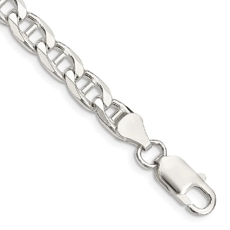 Flex cord bracelets-925 Sterling Silver 6.5mm Flat Cuban Anchor Chain Bracelet, 9"