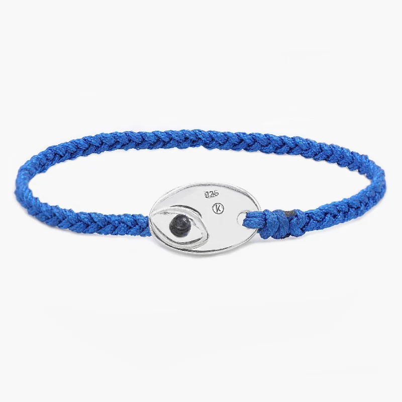 Slim stack bracelets-Braided Bracelet With Sterling Silver Button (Light Blue)