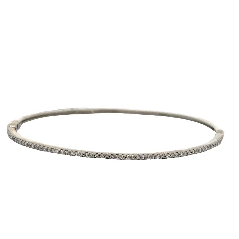 Tiny pearl bangles-Diamond Bangle Bracelet in White Gold