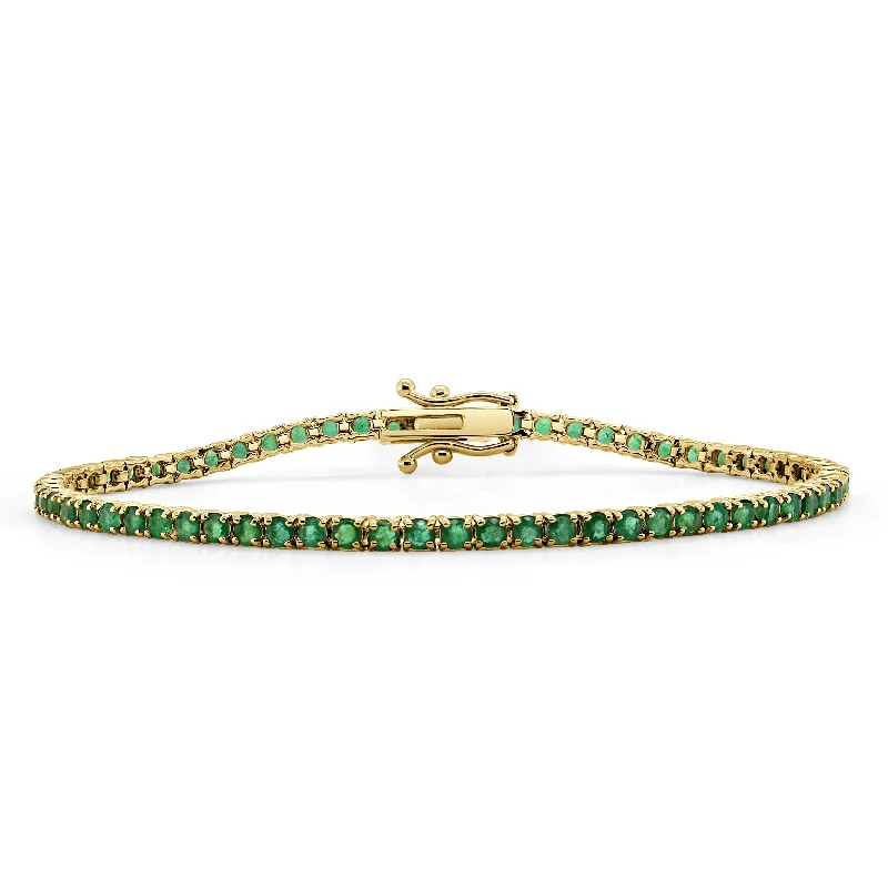 Knit cord bracelets-Joelle Collection Gemstone Bracelet Tennis 14K Gold Choice of Emerald & Sapphire