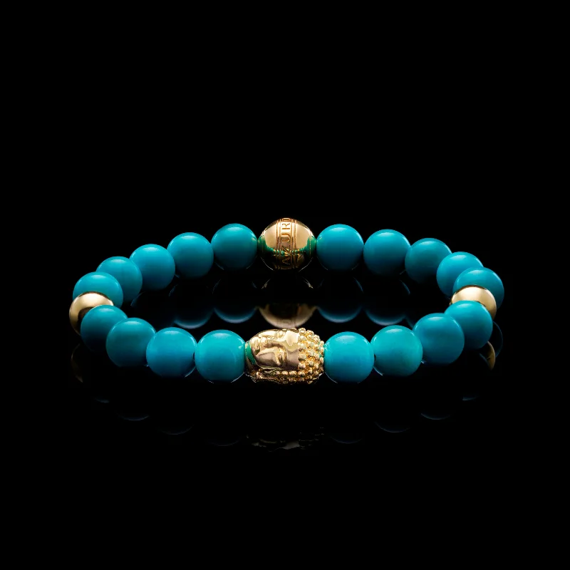 Ripple pattern bracelets-The Azuro Zen - Gold Buddha Bracelet with Turquoise