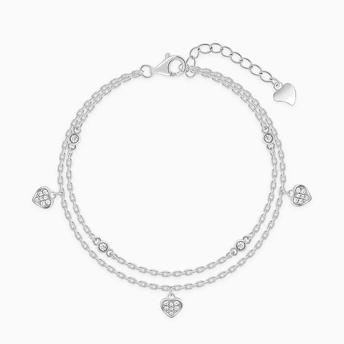 Prism star bracelets-Silver Zircon Heart Charm Bracelet