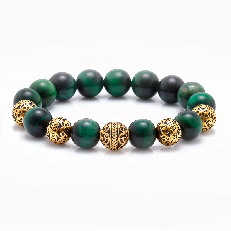 Flex cord bracelets-Green Tiger Eye Gold Bracelet