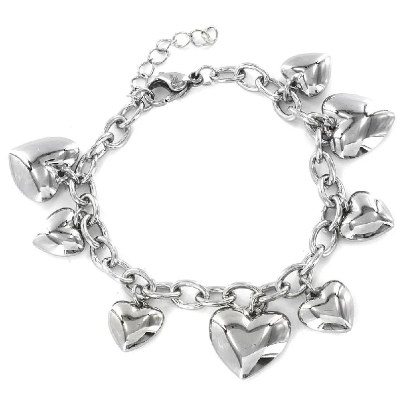 Flex cord bracelets-Women's Heart Charms Stainless Steel Bracelet