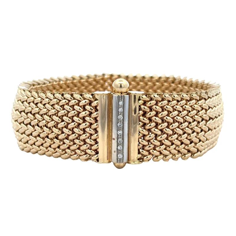 Ametrine bracelets-Wide Mesh Diamond Accented Bracelet in 18k Yellow Gold