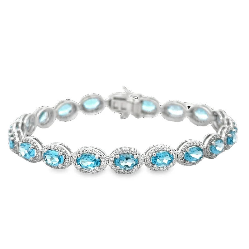 Stained wood bracelets-Blue Topaz and Diamond Bracelet in White Gold