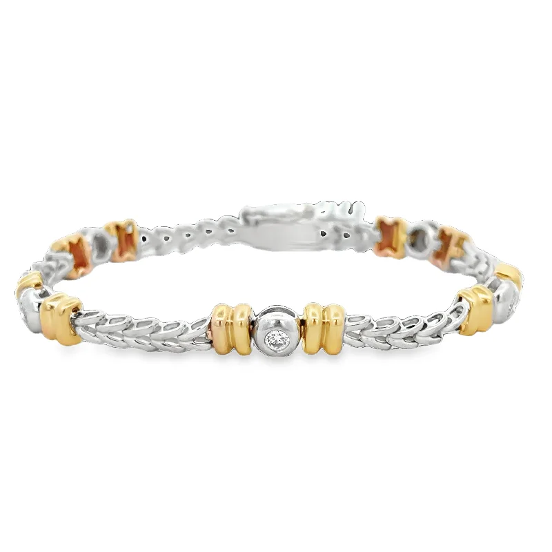 Bead line bangles-Vintage Two Tone Textured Diamond Bracelet in 14k Gold