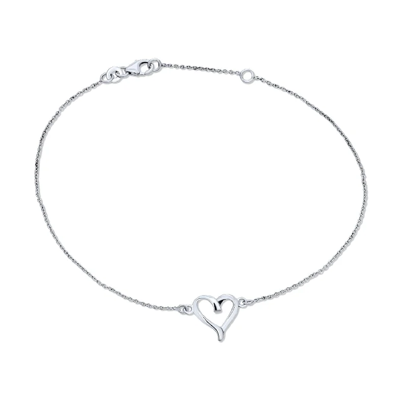 Lavish cuff bangles-Delicate Heart Anklet Ankle Bracelet Sterling Silver 9-10 Inch Extender