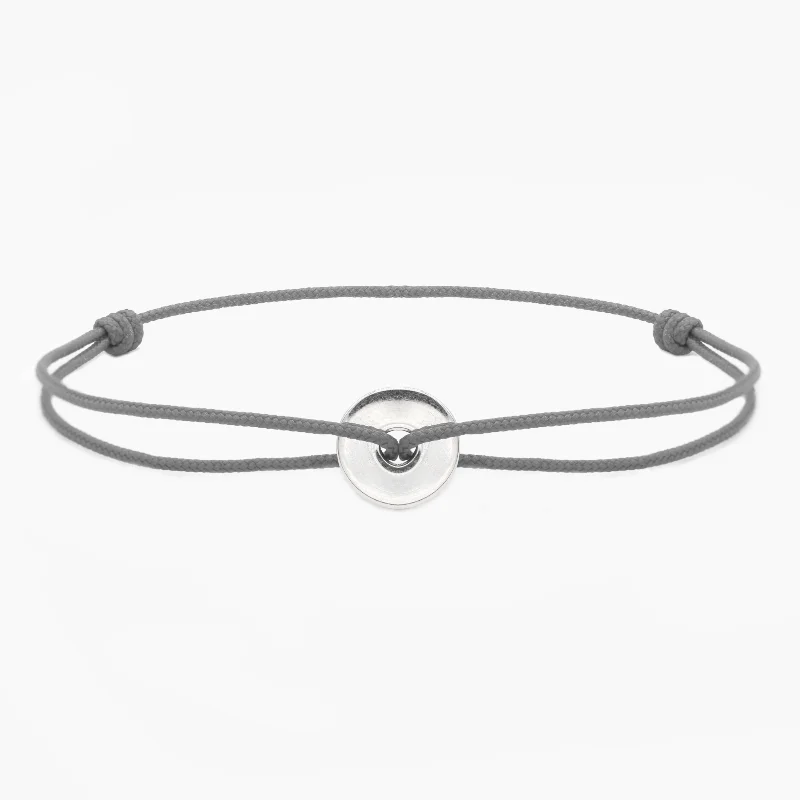 Raven feather bangles-Rope Bracelet With Sterling Silver Round Button (Grey)