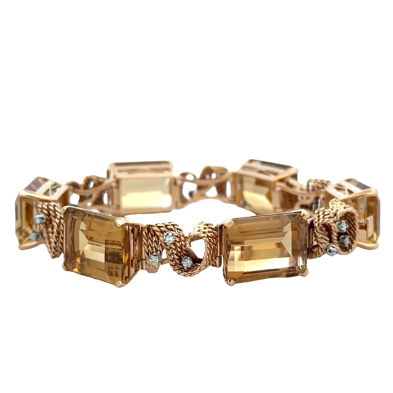 Carved cuff bracelets-Vintage Mid-Century Citrine and Diamond Bracelet in 18k yellow Gold